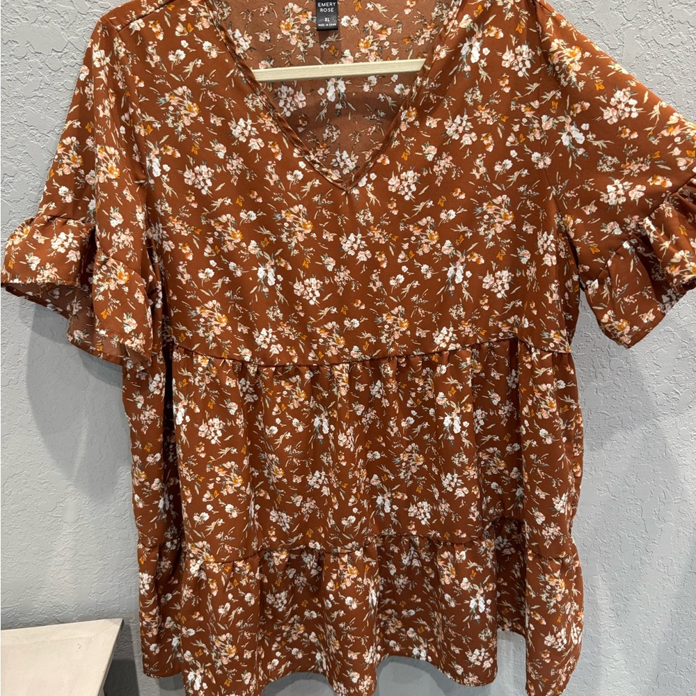 SHEIN Brown Floral Blouse